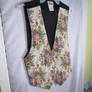 Vintage Huntington Ridge Roses Floral Tapestry Vest M 12-14